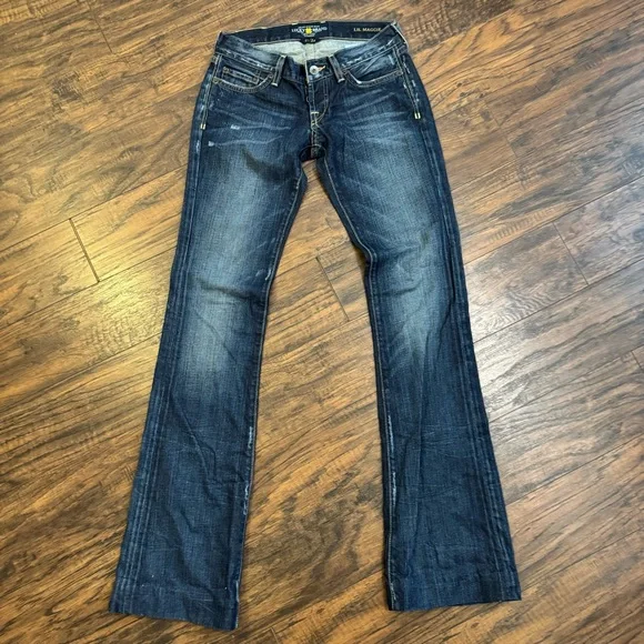 Lucky Brand Lil Maggie Flare Jeans Womens 00 Dark Wash Bootcut Altered Hem 24x32 - Picture 3 of 15